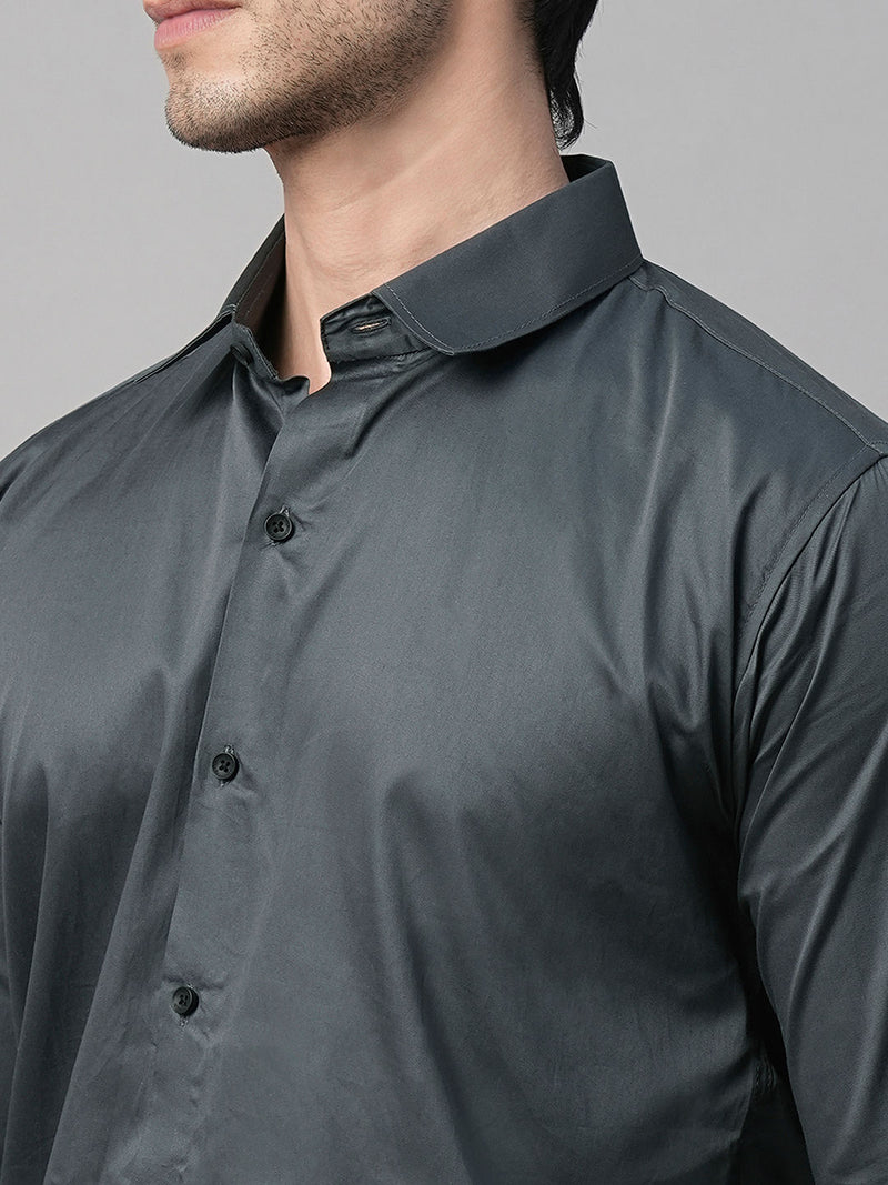 Solid Grey Satin Cotton Shirts for Men 8