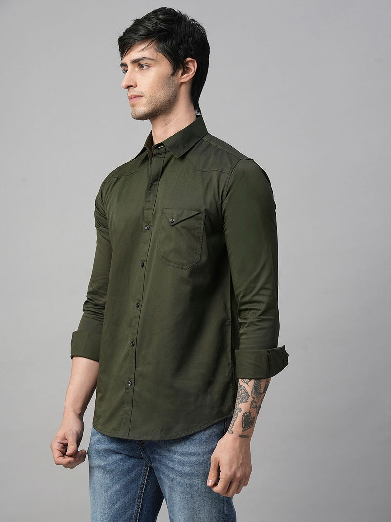 Seine Green Cotton Shirts for Men 4