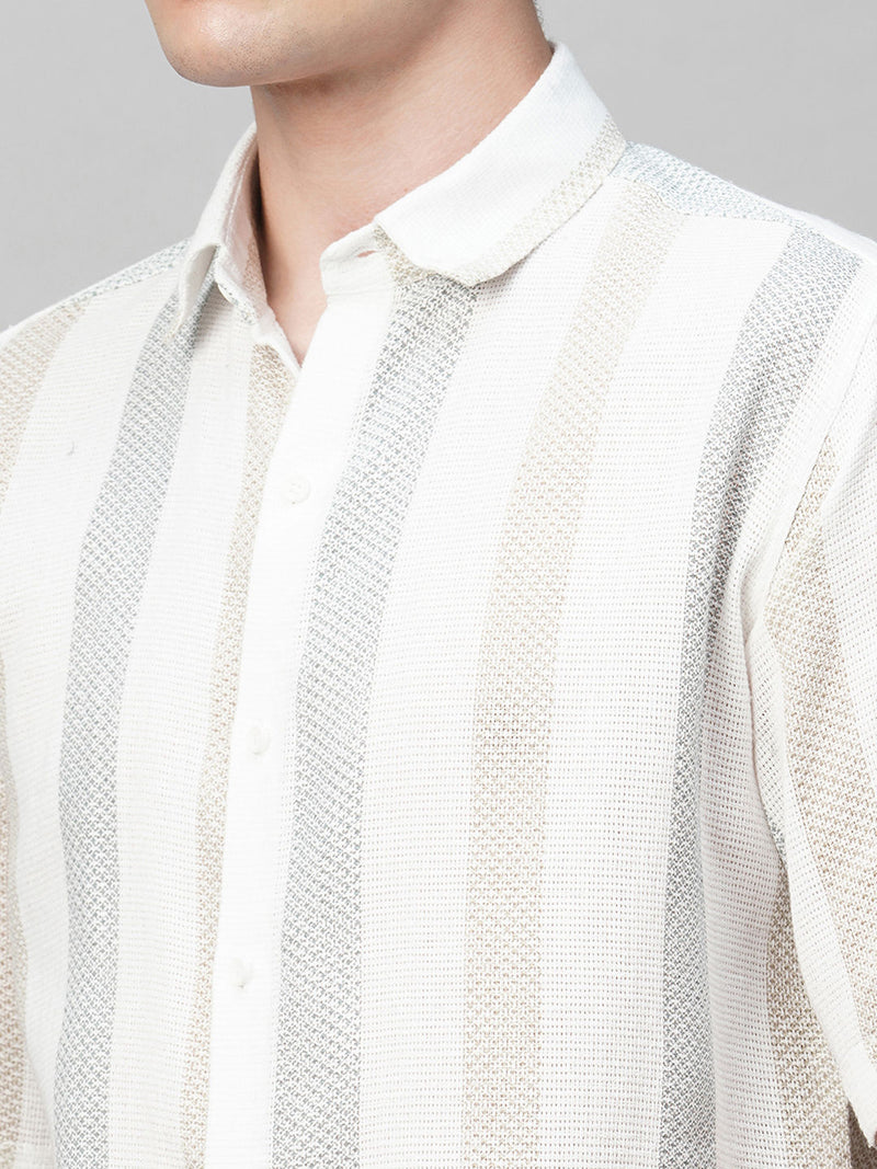 Effortless Cultured Crochet Jute Cotton Striped Half Sleeves Shirt for Men 7