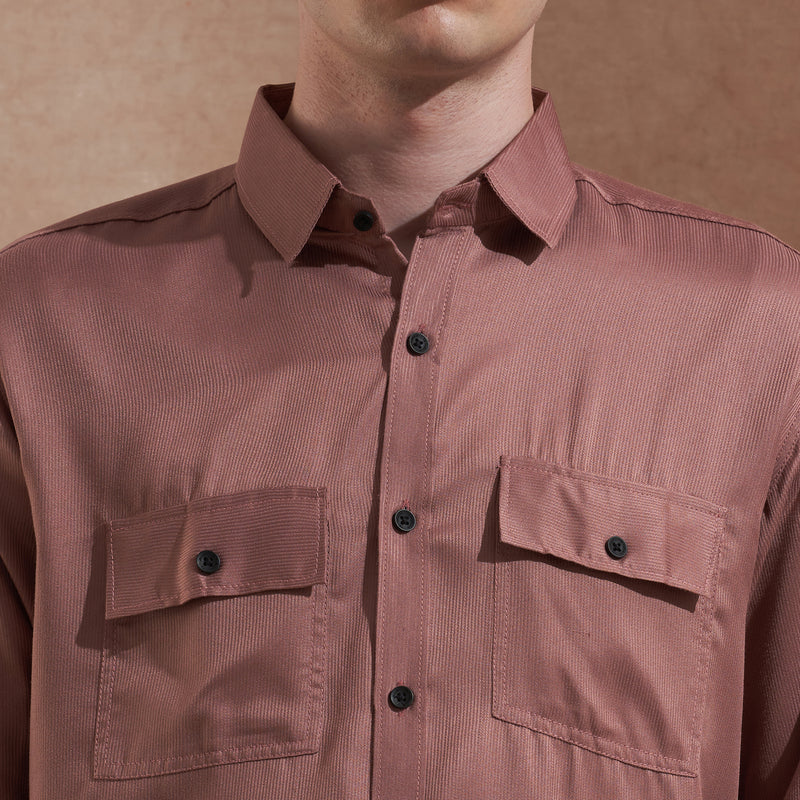 Men Rust Brown Solid Spread Collar Slim Fit Casual Shirt with Dual Flap Pockets 3