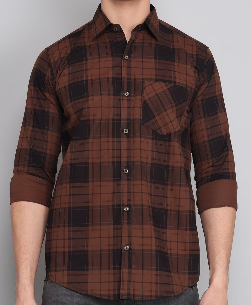 TryBuy Premium Exclusive Brown Black Cotton Checks Shirt للرجال 1