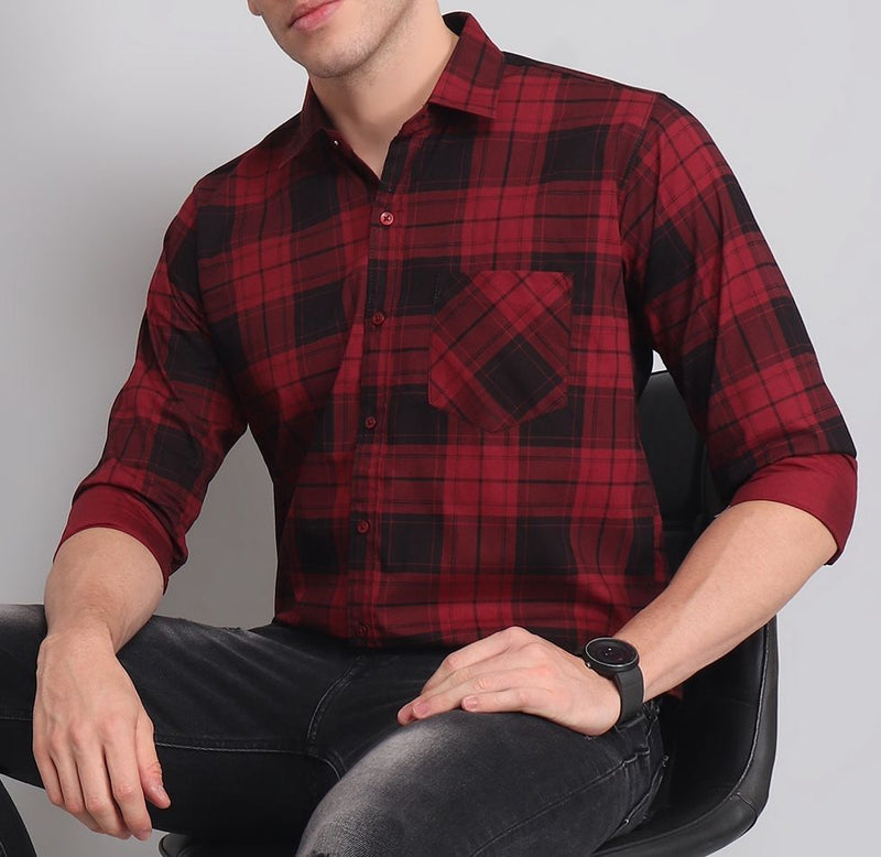 Black Red Checked Cotton Shirt for Men 1