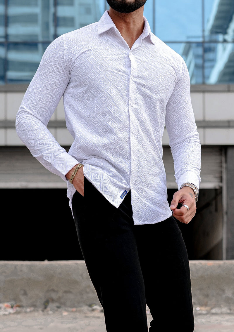 VOZIA Spark White Chikankari Men's Shirt 4