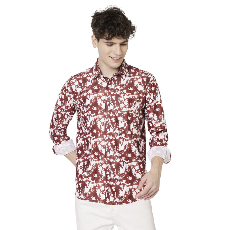Red and White Abstract Printed Shirt for Men 4