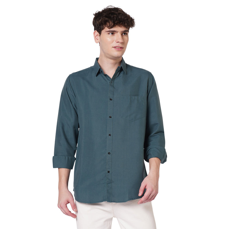Teal Green Cotton Shirt for Men 4