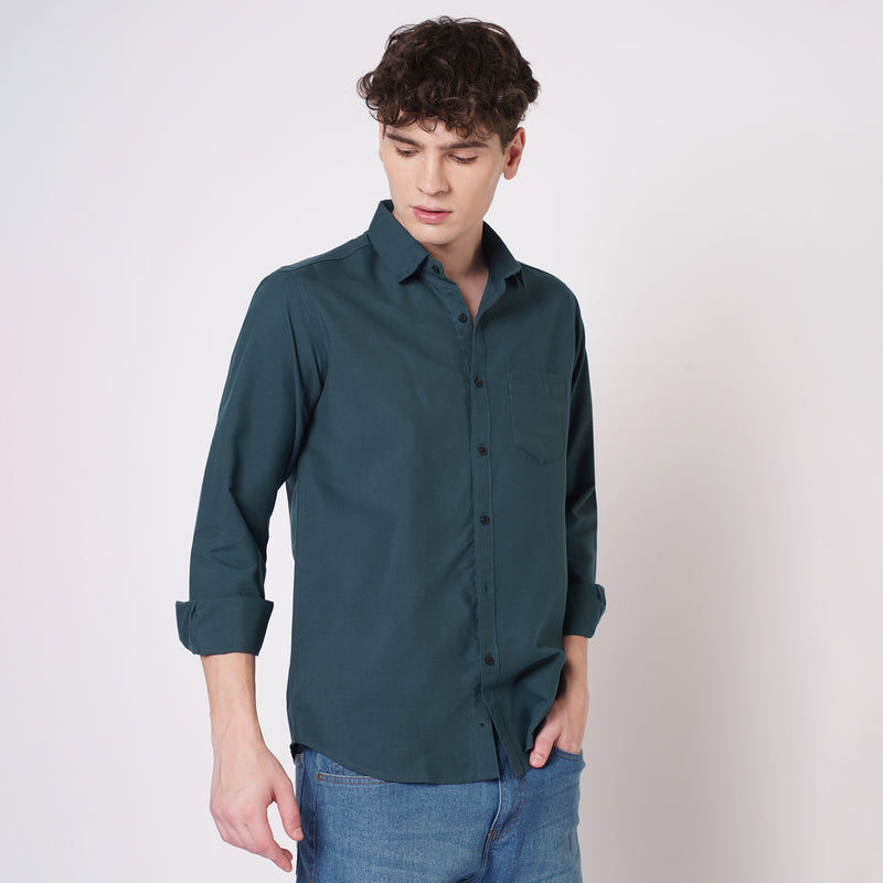 Deep Teal Cotton Shirt for Men 6