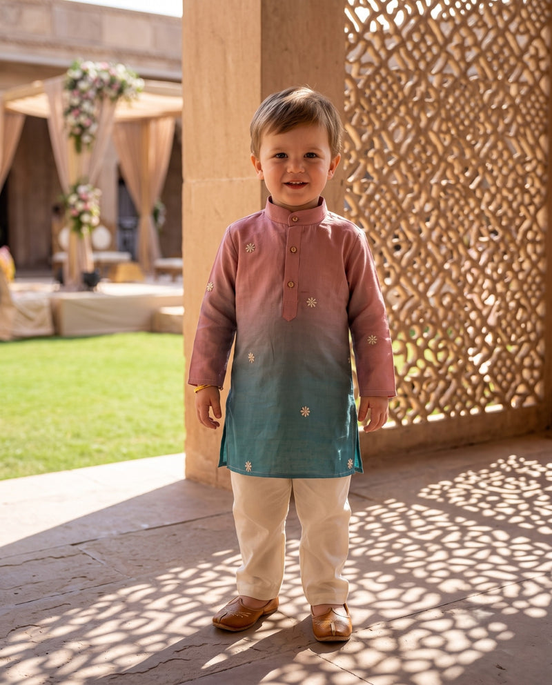Kids Pink & Teal Ombré Floral Kurta – 2–3 Years 10