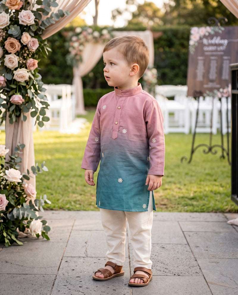 Kids Pink & Teal Ombré Floral Kurta – 2–3 Years 8