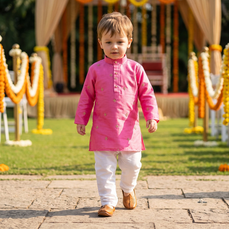 Boys' Magenta Embroidered Kids Kurta – 2–3 Years 3