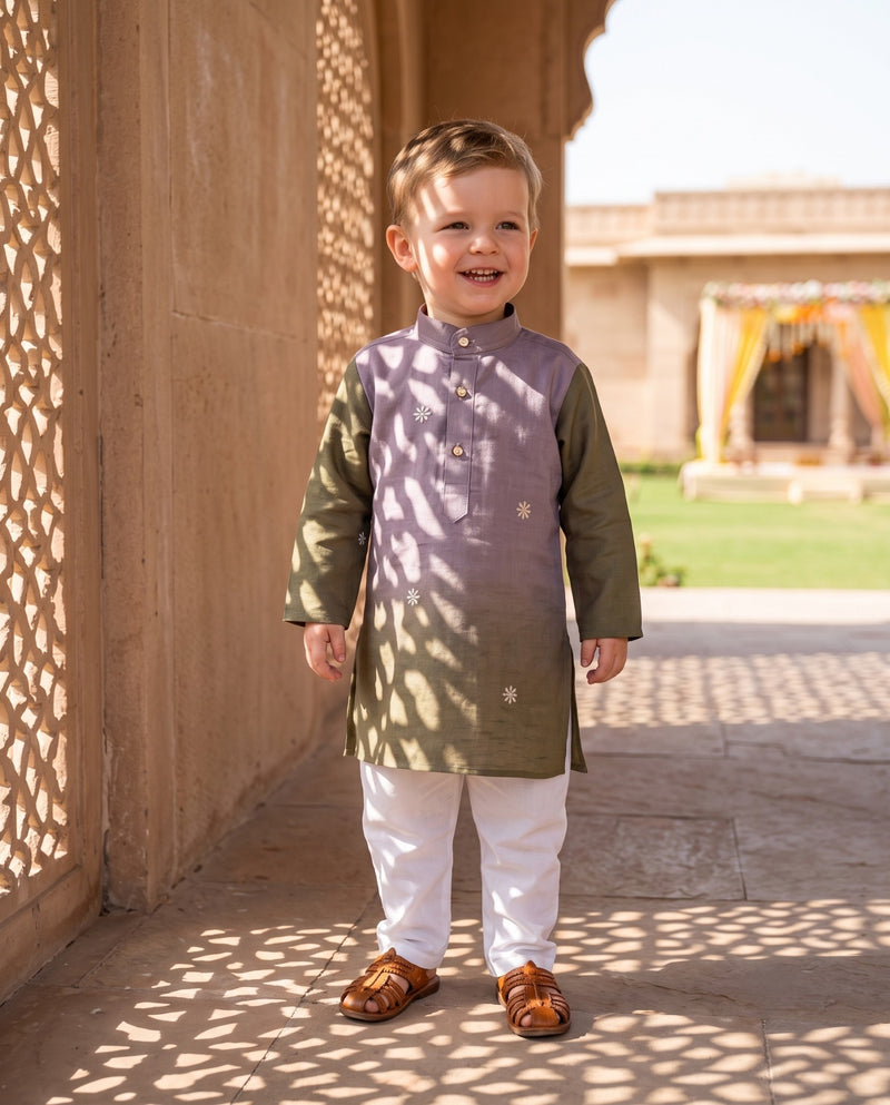 Boys Lavender & Olive Embroidered Lachka Kurta – 2–3 Years 10