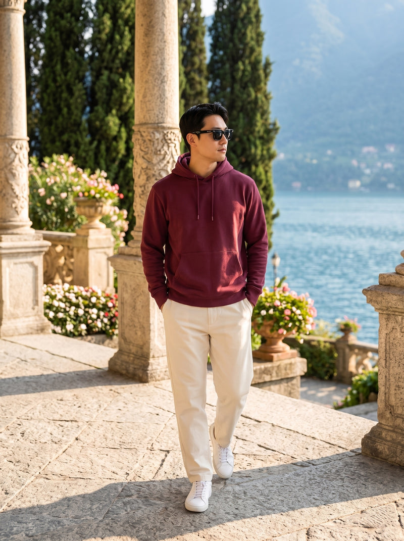 Men's Maroon 100% Cotton Pullover Hoodie 1