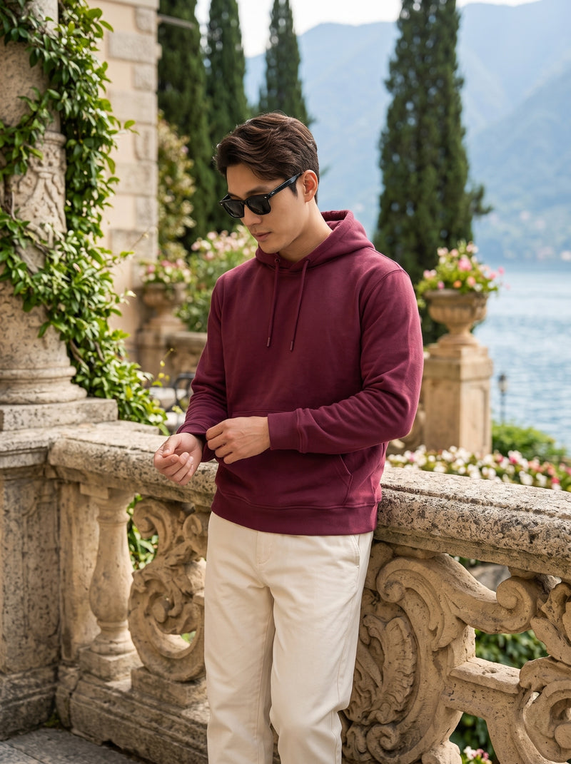 Men's Maroon 100% Cotton Pullover Hoodie 5