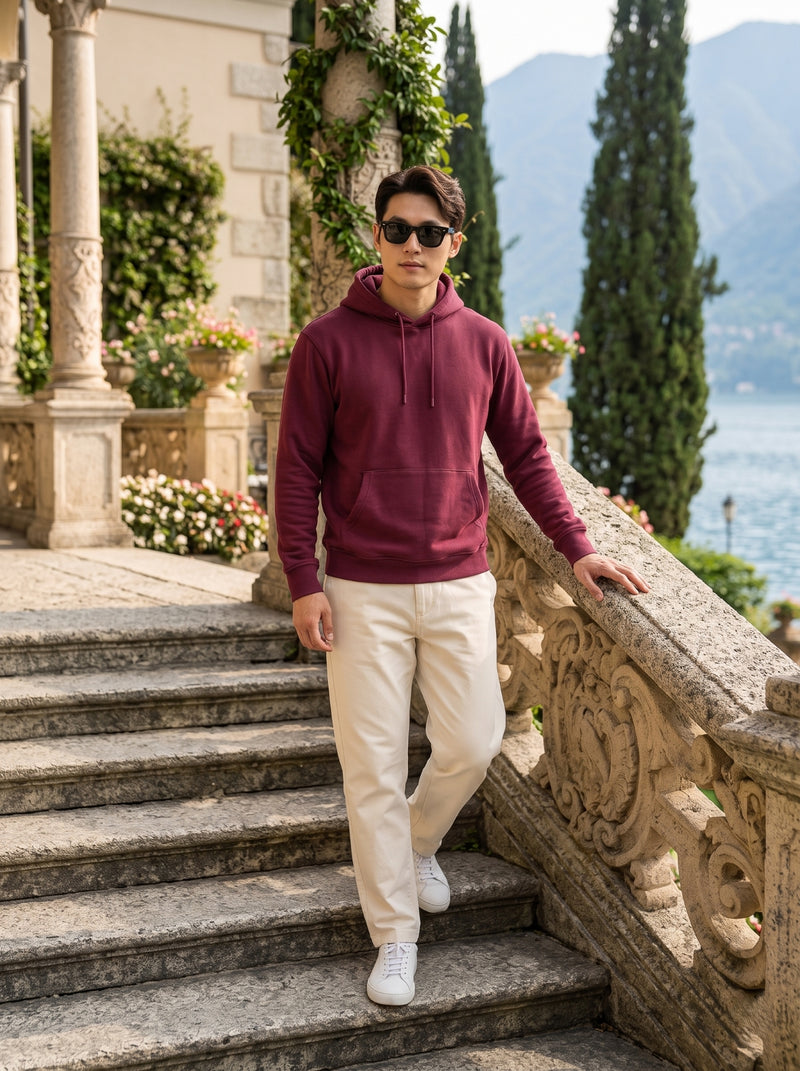 Men's Maroon 100% Cotton Pullover Hoodie 6