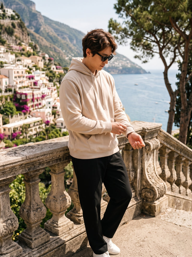 Men's Beige 100% Cotton Pullover Hoodie 5