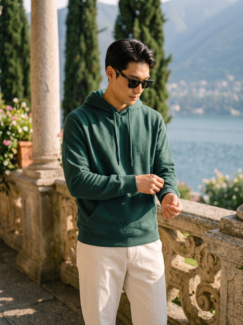 Men's Forest Green 100% Cotton Pullover Hoodie 5