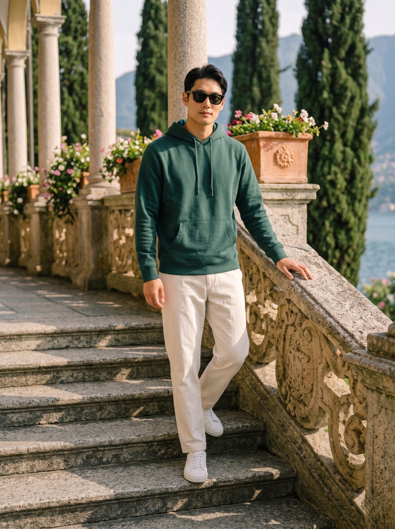 Men's Forest Green 100% Cotton Pullover Hoodie 6