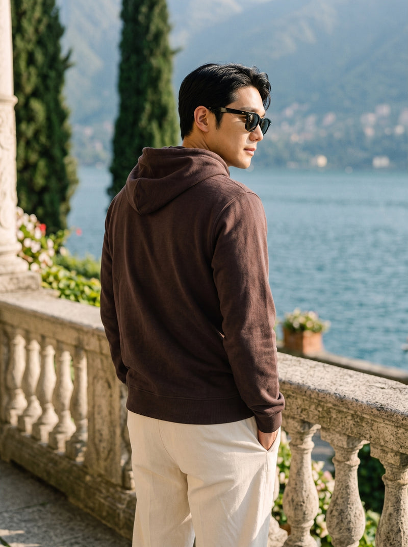 Men's Chocolate Brown 100% Cotton Pullover Hoodie 4