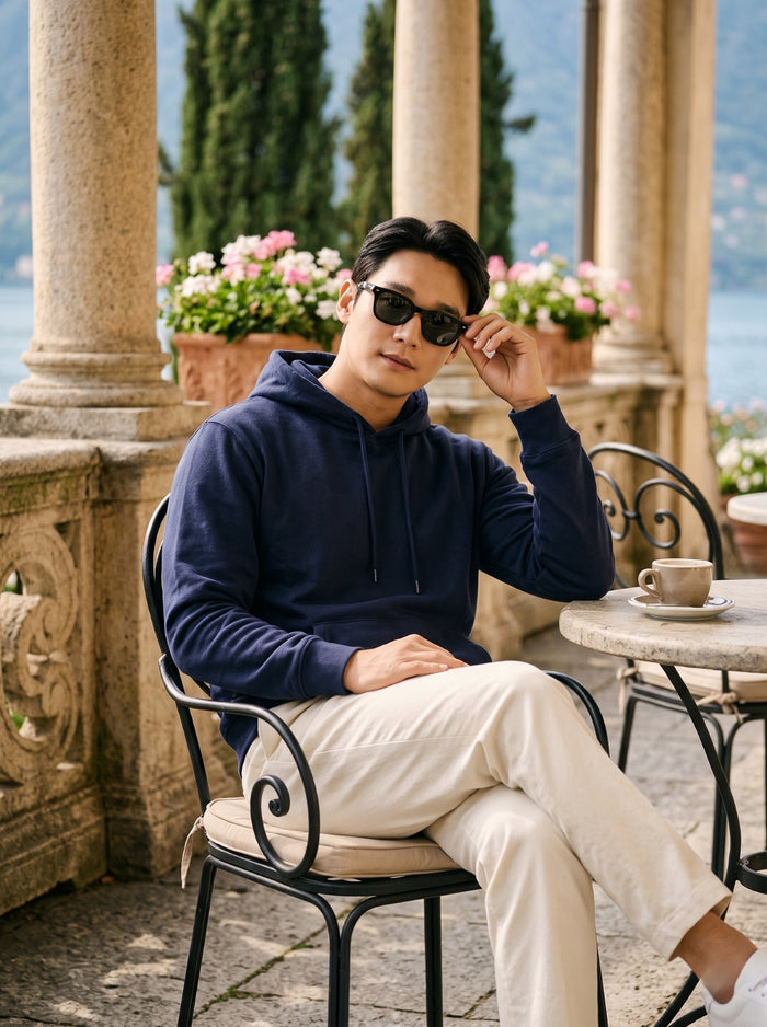homme bleu marine 100% coton Pullover Hoodie 2