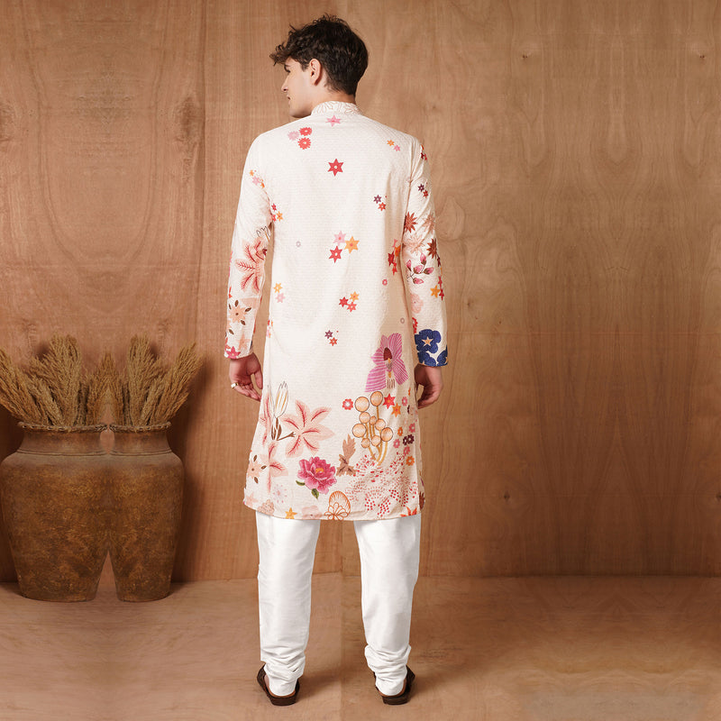 Men’s Beige Multicolor Floral Printed Kurta 6