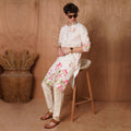 Men’s Cream Chikankari Cow & Lotus Print Kurta