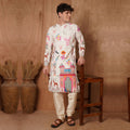 Men’s Cream Chikankari Mughal Print Cotton Kurta