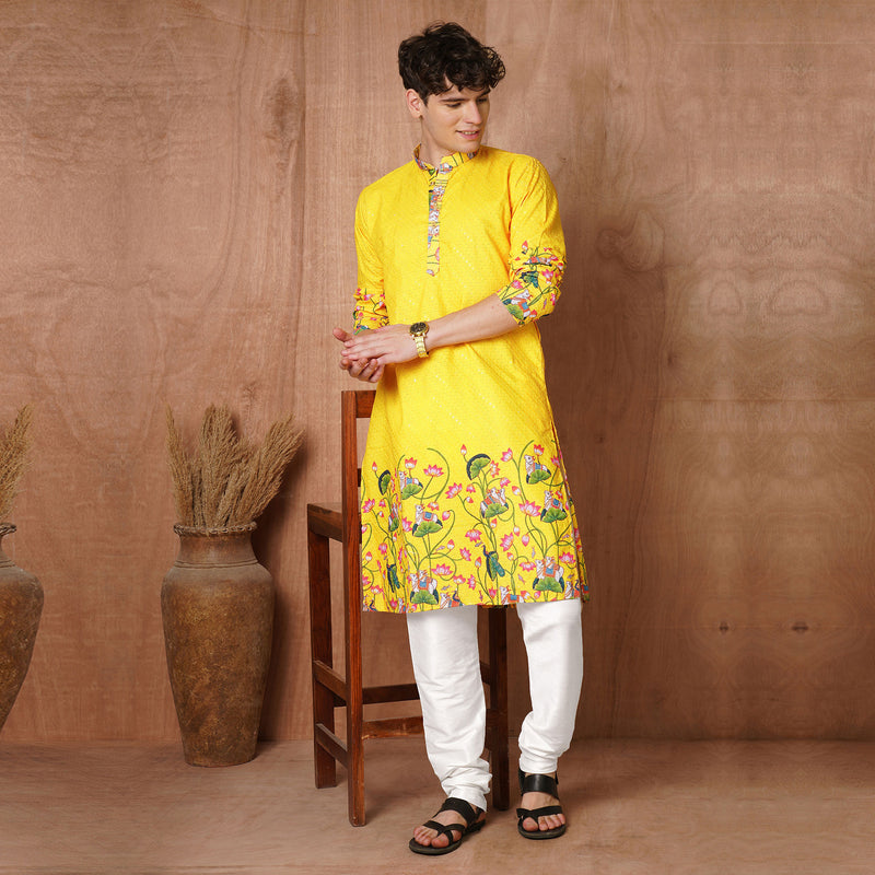 Men’s Yellow Floral Printed Kurta 3