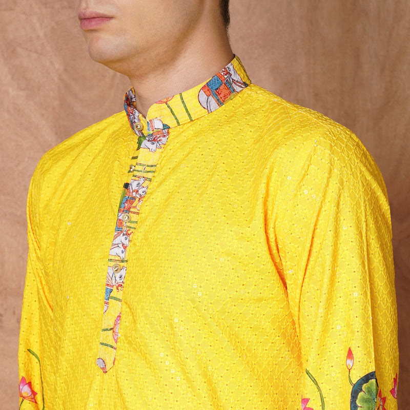 Men’s Yellow Floral Printed Kurta 4