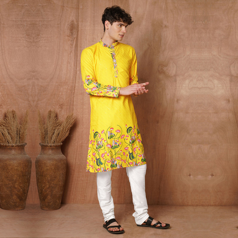 Men’s Yellow Floral Printed Kurta 7