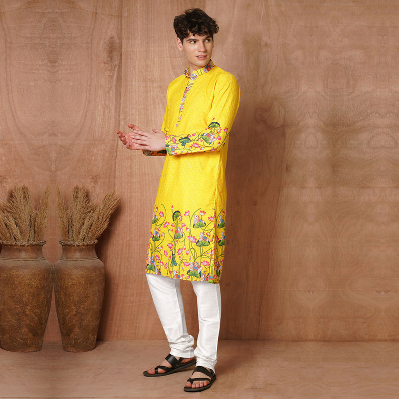 Men’s Yellow Floral Printed Kurta 6