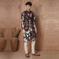 Men’s Black Tiger & Floral Printed Kurta