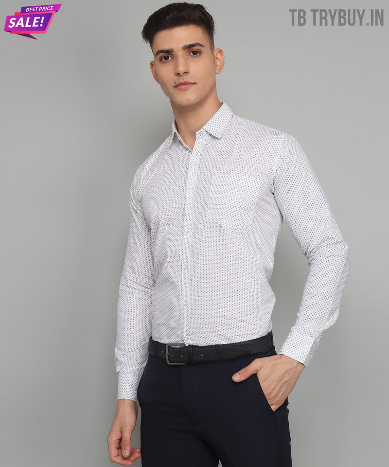 White Polka Dot Printed Cotton Shirt for Men 5