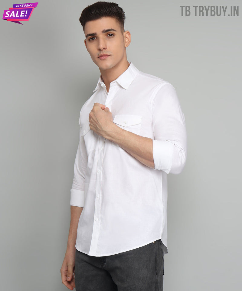 blanco doble bolsillo camisa 7