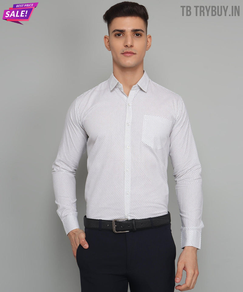 White Polka Dot Printed Cotton Shirt for Men 1