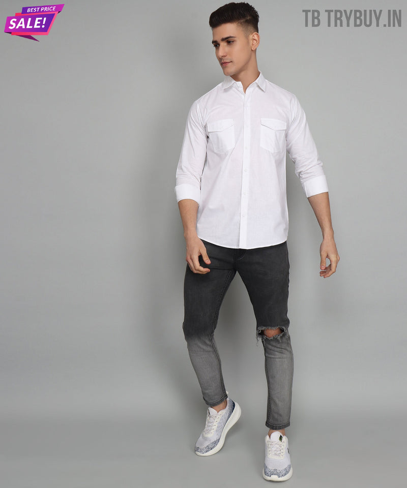 blanco doble bolsillo camisa 2