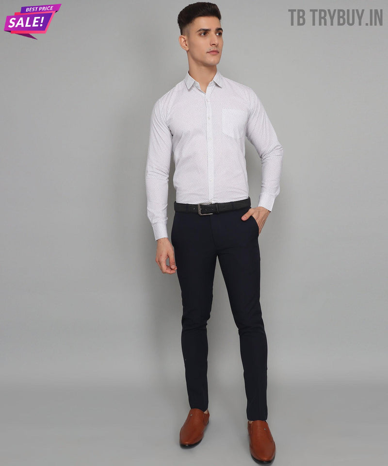 White Polka Dot Printed Cotton Shirt for Men 6