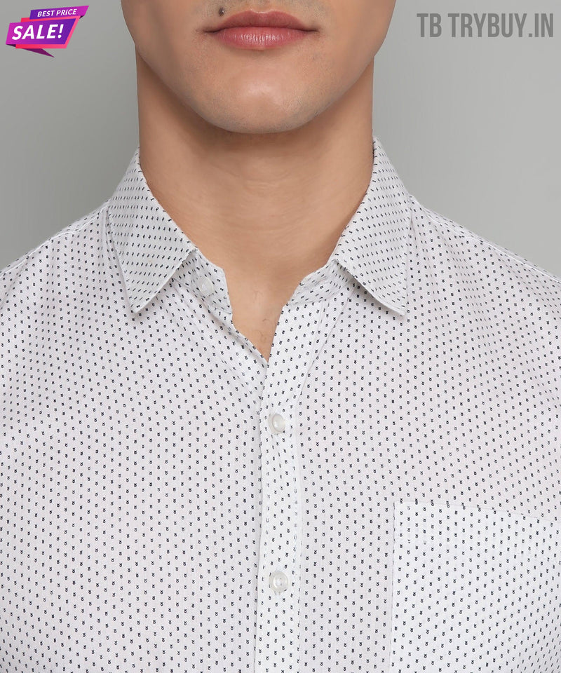 White Polka Dot Printed Cotton Shirt for Men 2
