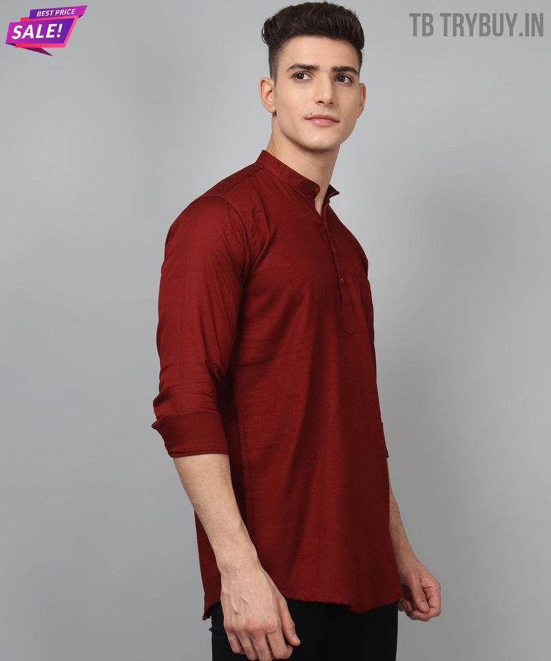 Men’s Maroon 100% Cotton Kurta 5