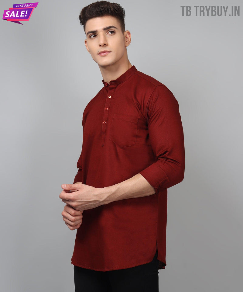 Men’s Maroon 100% Cotton Kurta 8