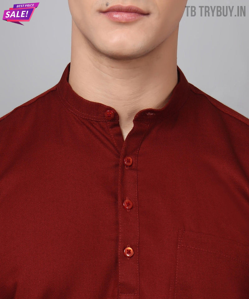 Men’s Maroon 100% Cotton Kurta 4