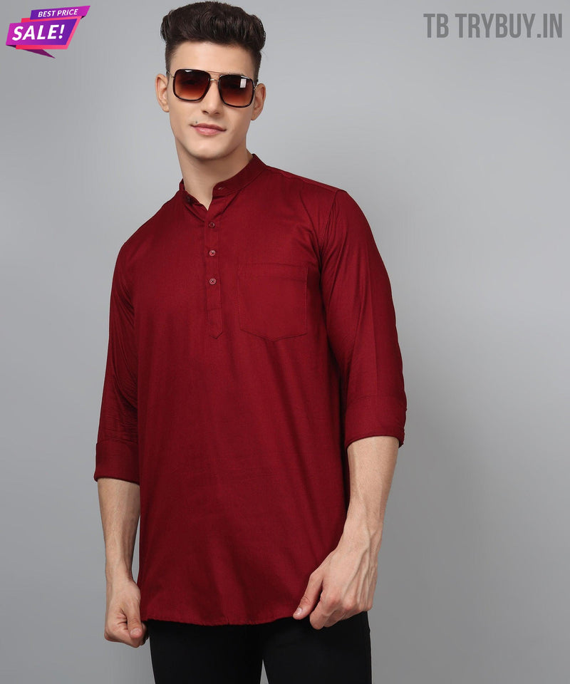 Men’s Maroon Regular Fit Cotton Kurta 7