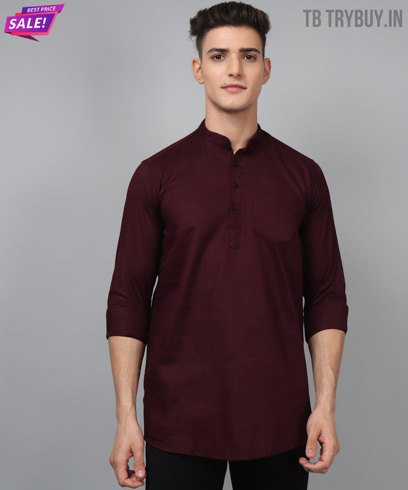 Men’s Wine Red Regular Fit Cotton Kurta 4