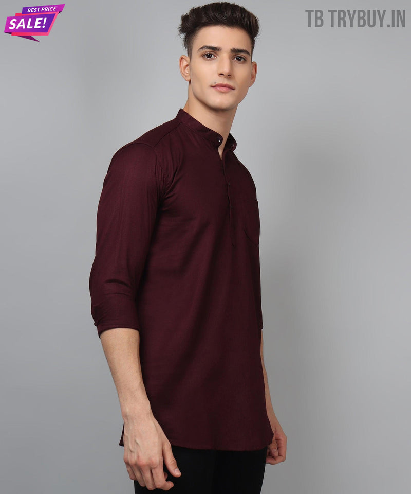 Men’s Wine Red Regular Fit Cotton Kurta 7