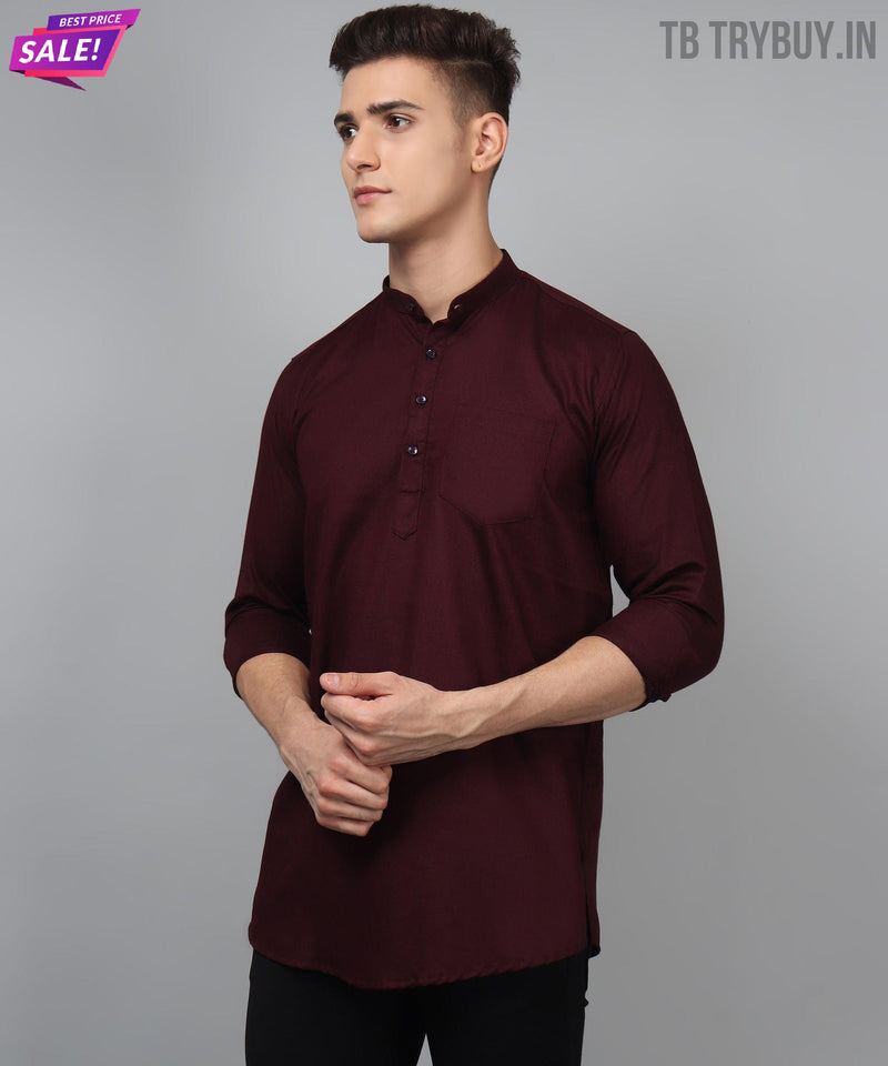 Men’s Wine Red Regular Fit Cotton Kurta 6