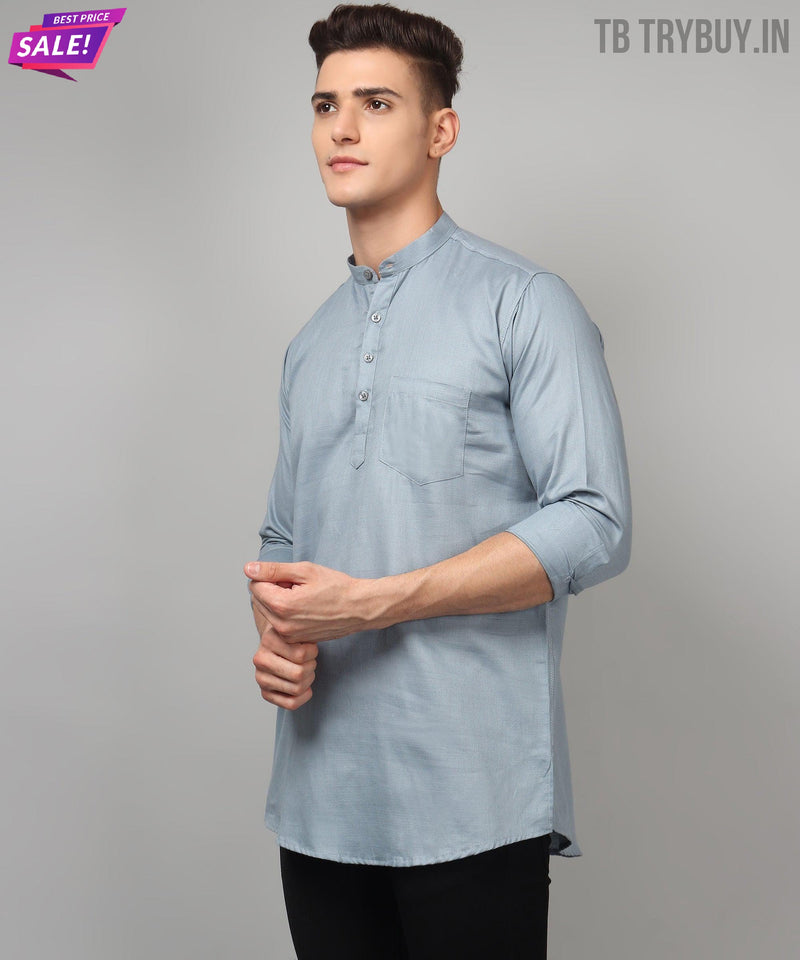 Men’s Grey Regular Fit Cotton Kurta 5