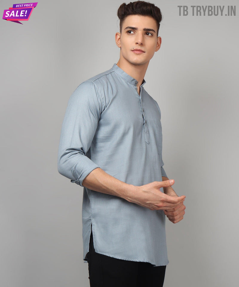Men’s Grey Regular Fit Cotton Kurta 4