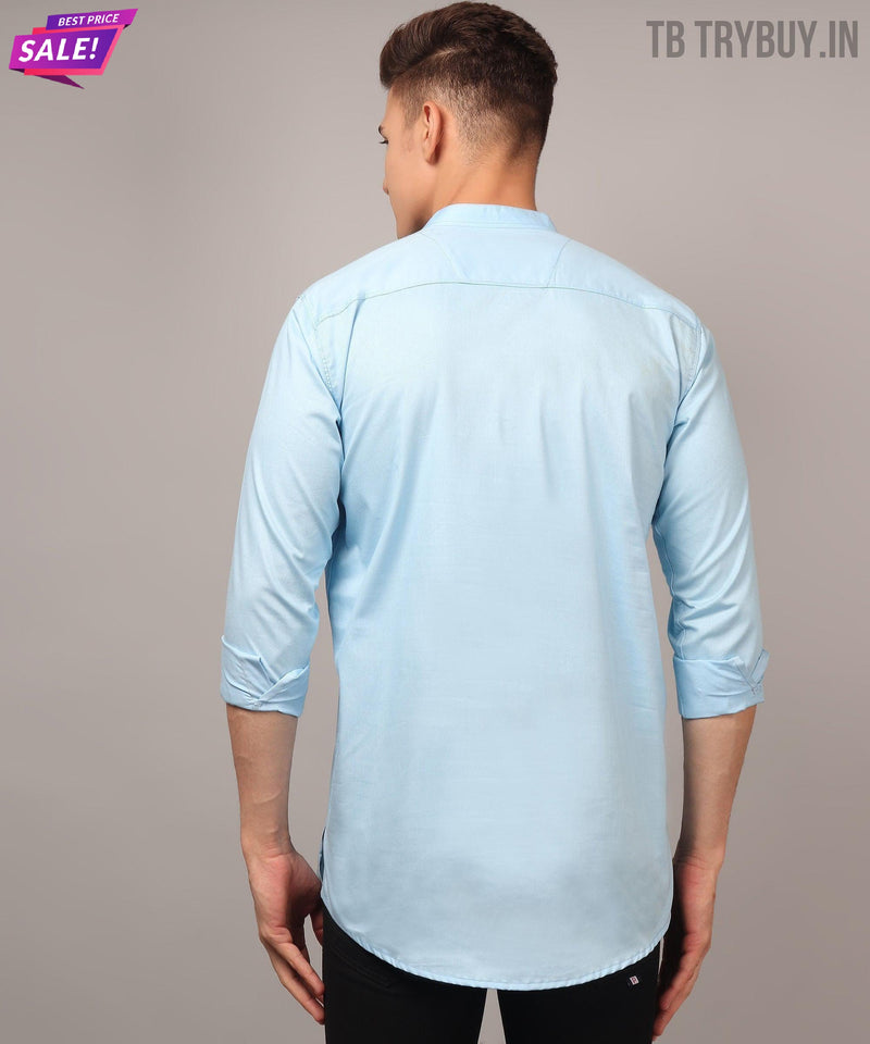Men’s Sky Blue Regular Fit Cotton Kurta 8