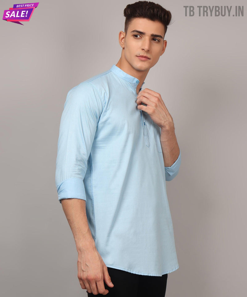 Men’s Sky Blue Regular Fit Cotton Kurta 6