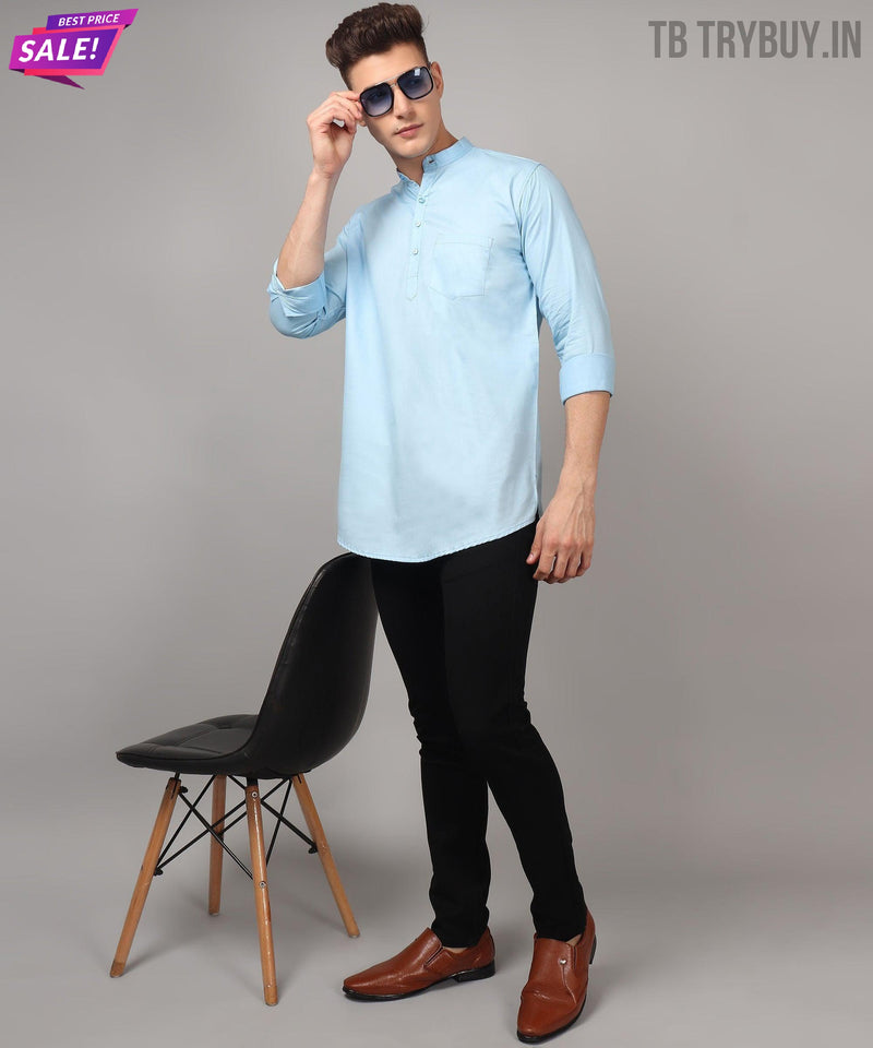 Men’s Sky Blue Regular Fit Cotton Kurta 1