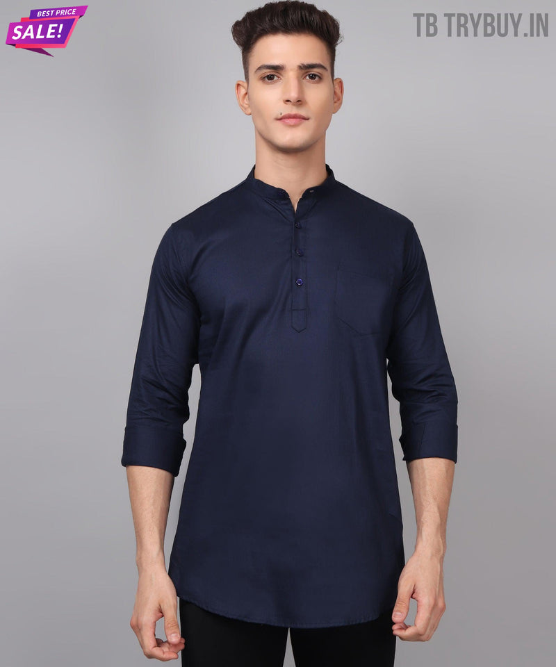 Men’s Navy Blue Regular Fit Cotton Kurta 8