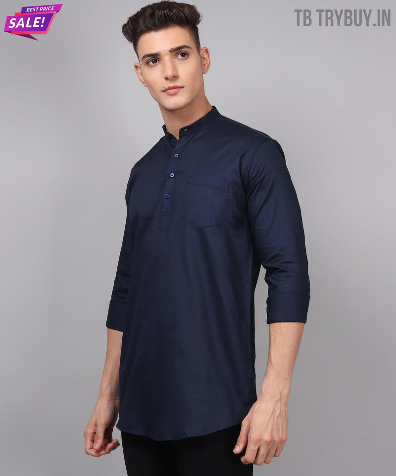 Men’s Navy Blue Regular Fit Cotton Kurta 7